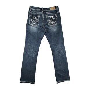 Heart of Stone Dana Jeans Womens 30x34 Blue Embroidered Pockets Stretch Denim